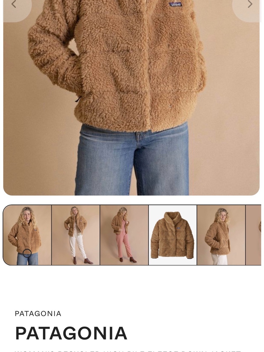 NWT PATAGONIA Bearfoot Tan High Pile Fleece Down Puffer Women Jacket - Picture 2 of 7